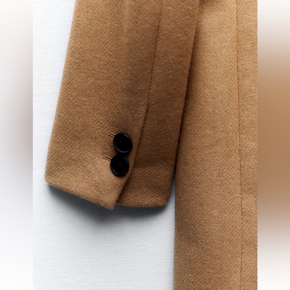 ZARA FELT TEXTURE COAT 8431/102 TAUPE BROWN TAN JACKET PEACOAT WOOL BLEND - Picture 7 of 17